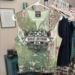 Harley-Davidson Green Sleeveless Top Size XL
